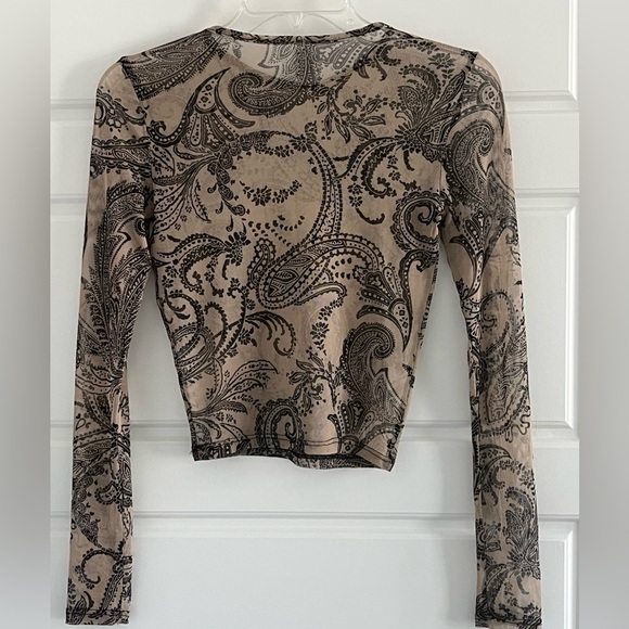 Windsor Paisley Dreams Chiffon Crop Top Neutral Long Sleeve Sheer Sexy Y2K Small - Picture 6 of 10